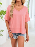 V-Neck Relaxed Fit Solid Color T-Shirt