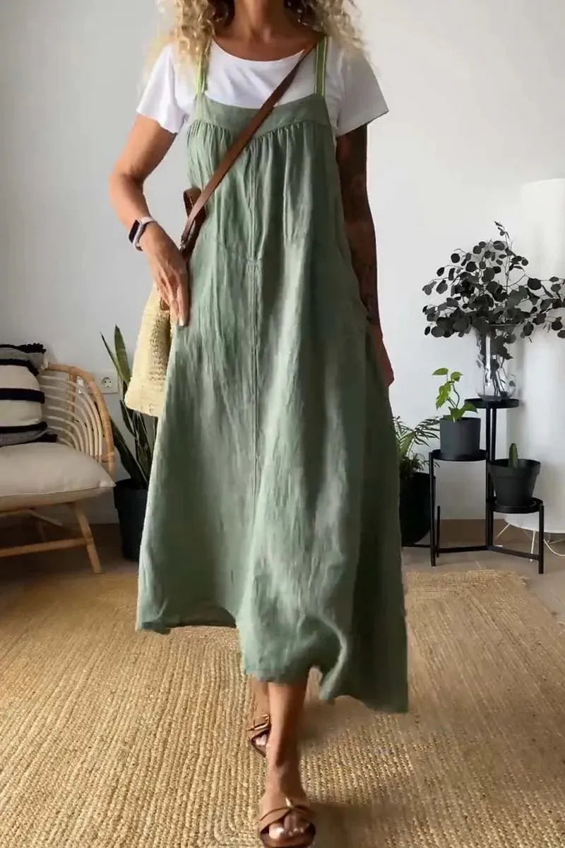 Full Size Ruched Cami Maxi Dress with Pockets Plus Size - Ladyez