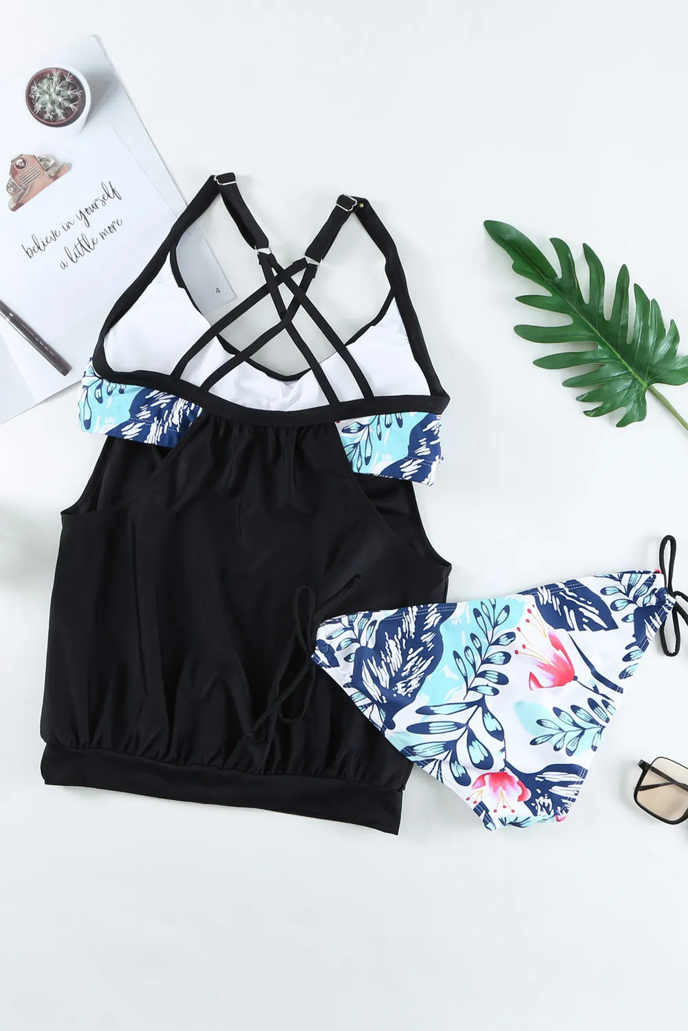 Full Size Crisscross Scoop Neck Tankini Set - Ladyez