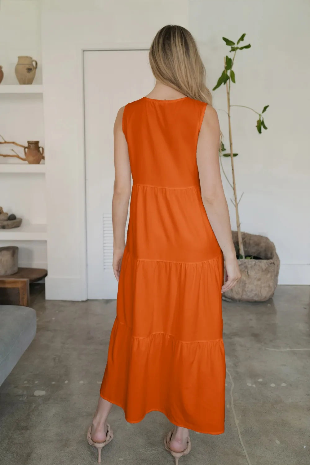 FAM-FAM Tiered V-Neck Sleeveless Dress - Ladyez