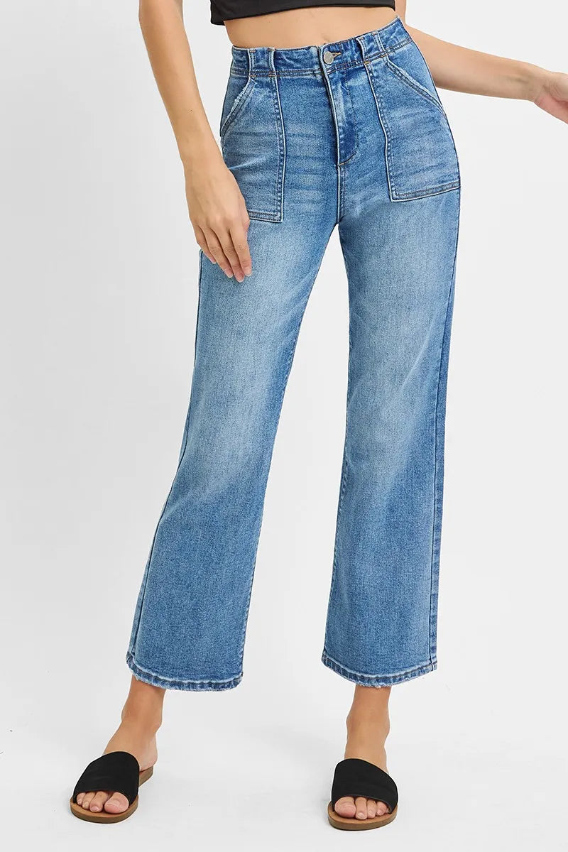 RISEN Full Size High Waisted Bootcut Cropped Jeans Plus Size - Ladyez
