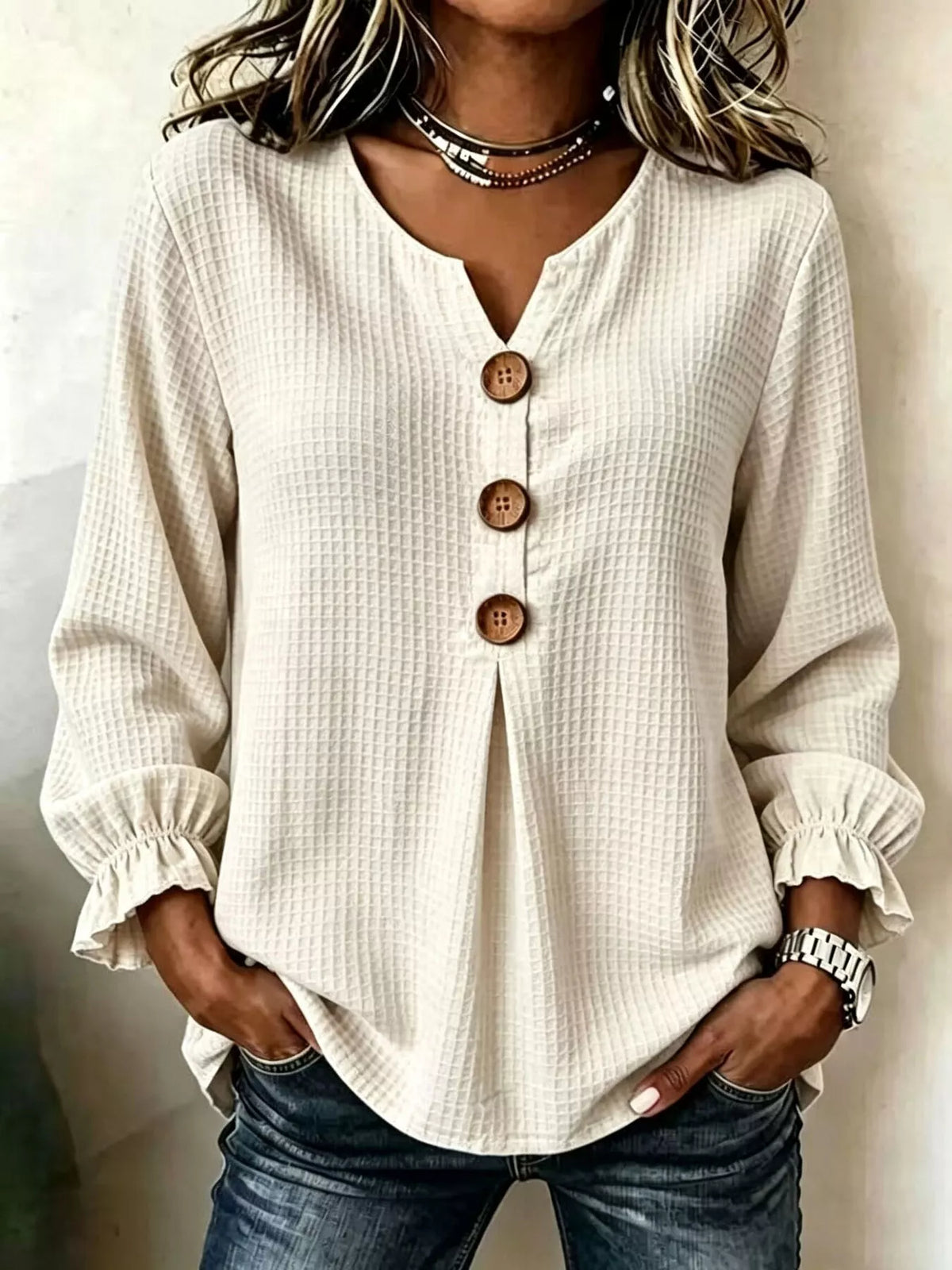Waffle Knit Long Sleeve Top
