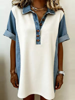 Denim Patchwork Button Front Mini Dress