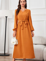 Tie Waist Puff Sleeve Maxi Dress - Ladyez