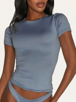 Round Neck Short Sleeve Swim Top - Ladyez