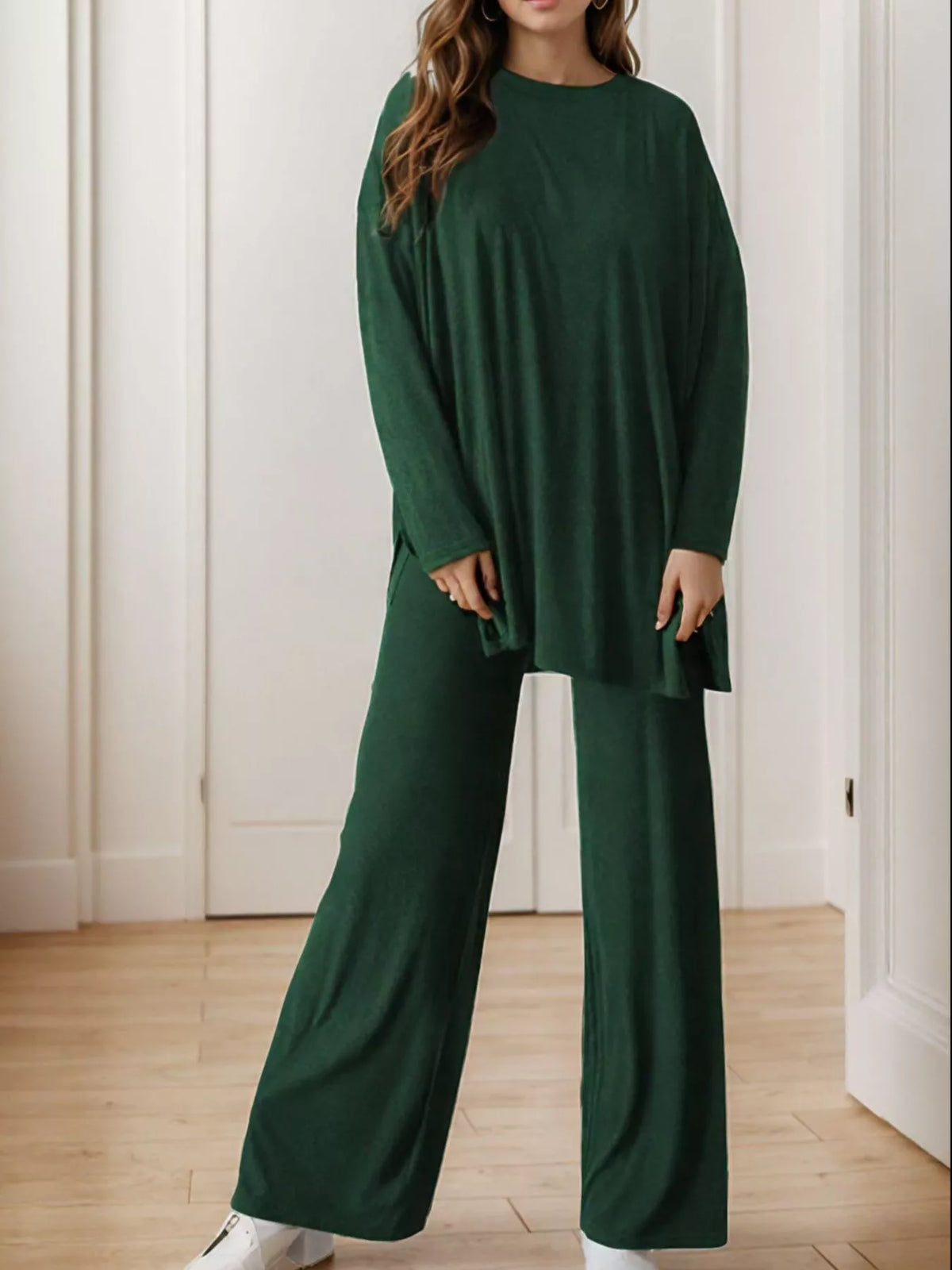 Casual Loose Long Sleeve Top and Wide Leg Pants Set