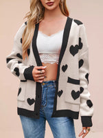 Heart Pattern Button-Up Knit Cardigan