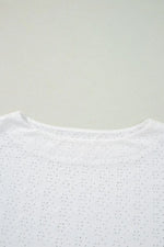 Eyelet Pattern Boat Neck Casual Tee
