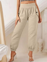Smocked Textured Casual Pants