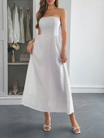 Strapless A-Line Midi Dress with Pockets - Ladyez