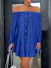 Off Shoulder Decor Button Mini Dress