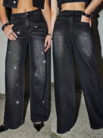 Rhinestone Embellished Wide Leg Jeans