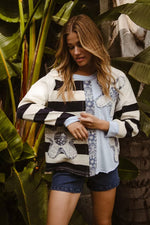 BiBi Patchwork Striped Round Neck Sweatshirt