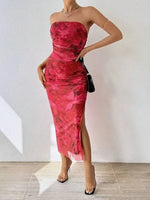 Printed Side Slit Tube Dress - Ladyez