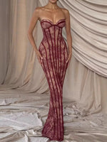 Lace Up Back Strapless Maxi Dress