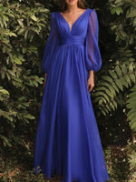V-Neck Balloon Sleeve Maxi Dress