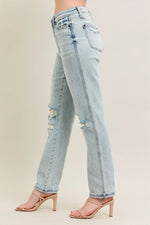 Judy Blue Full Size Mr Repair Stitch Detail Destroy Single Cuff Bf Jeans Plus Size - Ladyez