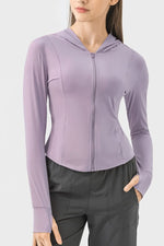 Millennia Pocketed Zip Up Hooded Long Sleeve Active Outerwear - Ladyez