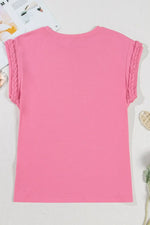 Braided Cap Sleeve Crew Neck T Shirt