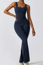 Basic Bae Cutout Ruched Bootcut Sleeveless Active Jumpsuit - Ladyez
