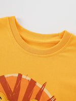 Children's Lion Embroidered Round Neck T-Shirt