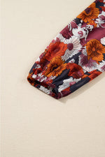 Floral Print Wrap V Neck Puff Sleeve Flowy Mini Dress