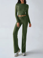 Round Neck Long Sleeve Top and Pants Set