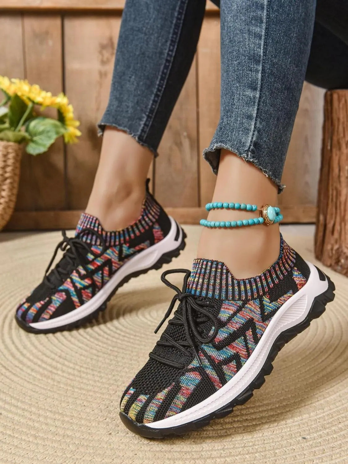 Mesh Knit Lace Up Athletic - Ladyez