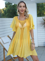 Openwork Flutter Sleeve Cover-Up Dress - Ladyez