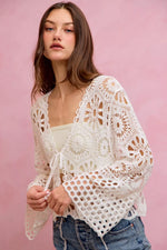 SO ME Floral Pattern Crochet Knit Tie Front Crop Cardigan