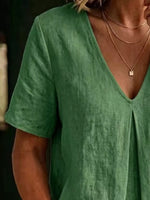 Full Size V-Neck Pleated Short Sleeve Blouse Plus Size