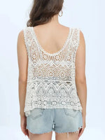 Cutout Round Neck Sleeveless Cover Up - Ladyez