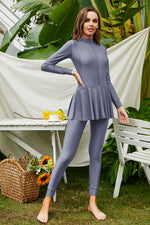 Mock Neck Long Sleeve One-Piece Swimwear - Ladyez