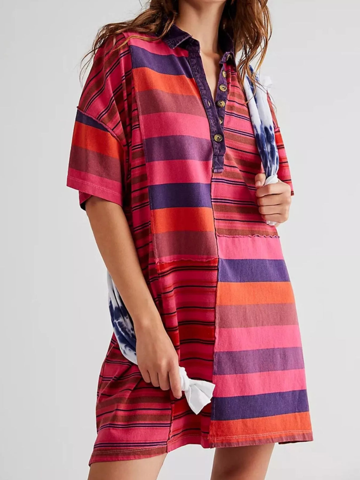 Striped Oversized Half Button Shirt Dress