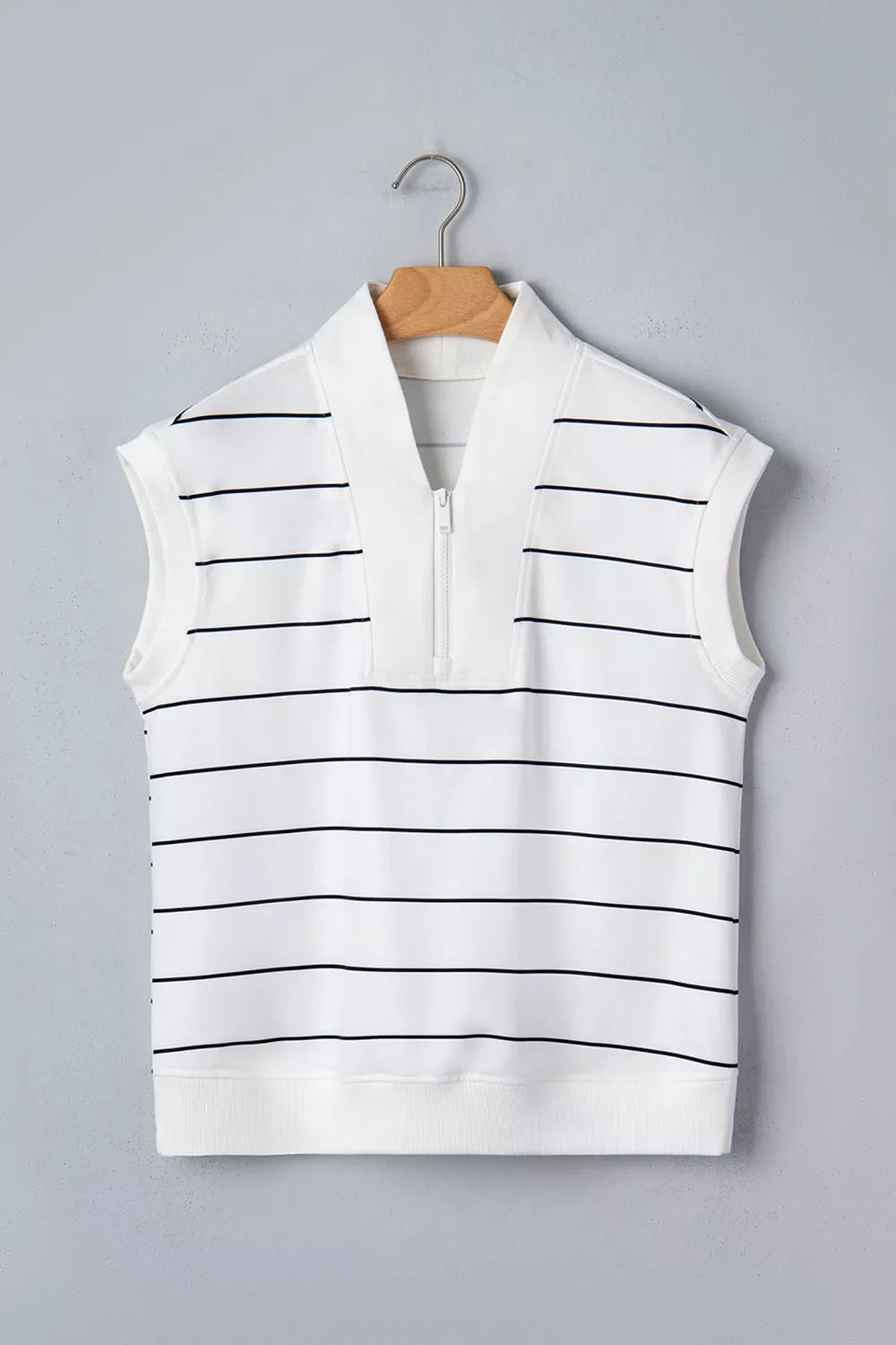 Stripe Color Block Zip V Neck Sleeveless Top