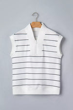 Stripe Color Block Zip V Neck Sleeveless Top