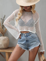 Openwork Flare Sleeve Cropped Cover Up - Ladyez