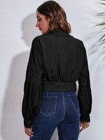 Button Down Collared Neck Cropped Jacket