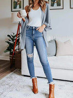 Full Size Open Front Waffle Knit Cardigan Plus Size