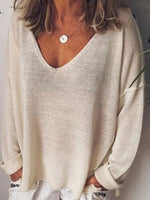 Full Size V-Neck Drop Shoulder Long Sleeve T-Shirt Plus Size - Ladyez