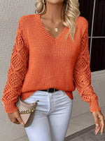 Openwork V-Neck Long Sleeve Sweater