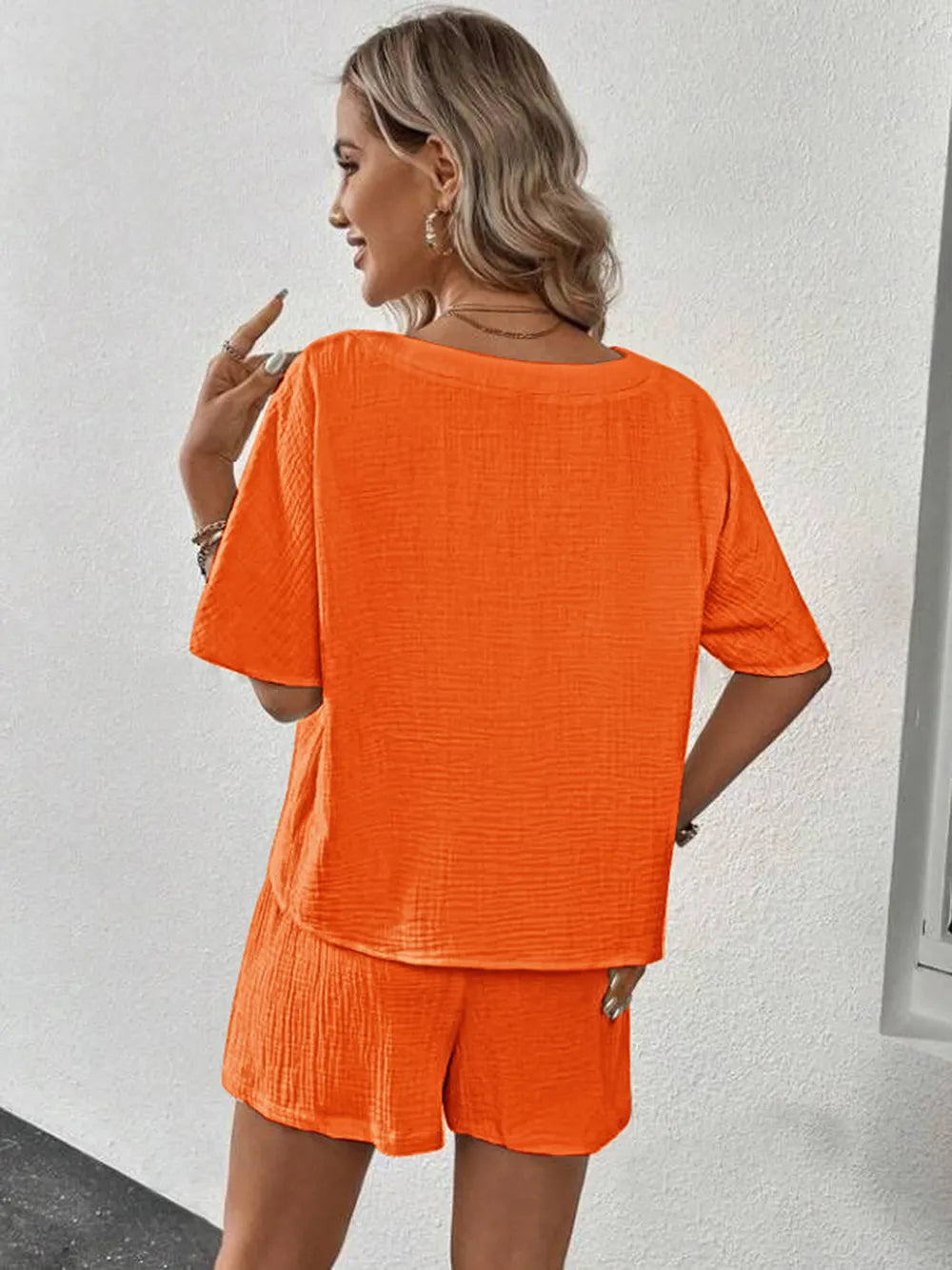 V-Neck Half Sleeve Top and Shorts Set - Ladyez