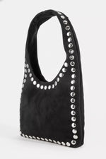 Fame Grommet Border Studded Suede Shoulder Bag