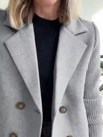 Full Size Knitted Sleeve Wool Blend Double-Breasted Blazer Plus Size