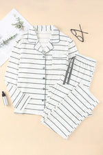 Striped V-Neck Long Sleeve Top and Pants Lounge Set - Ladyez