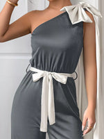 One-Shoulder Bowknot Wide Leg Jumpsuit