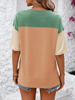 Mandy Color Block Round Neck Half Sleeve T-Shirt - Ladyez