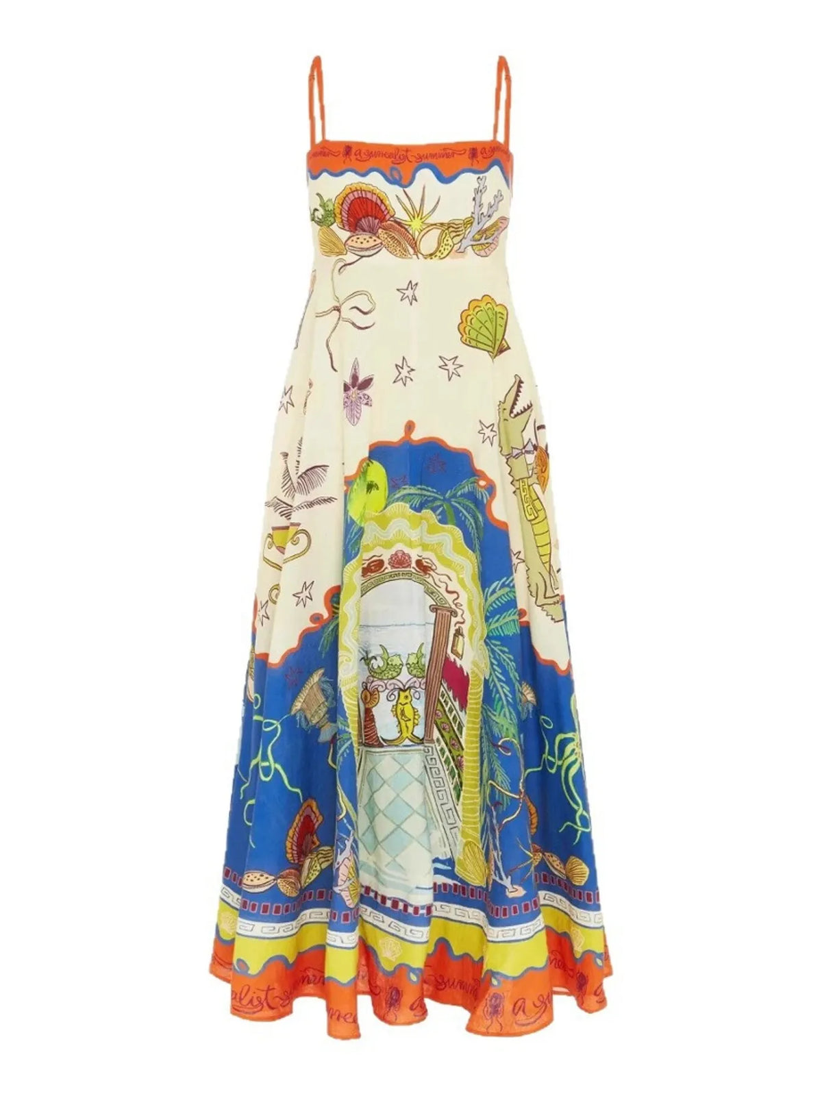 Printed Square Neck Maxi Cami Dress - Ladyez