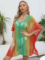 Rainbow Gradient Crochet Beach Cover Up - Ladyez