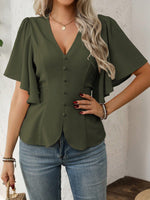 V-Neck Flutter Sleeve Blouse